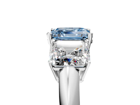White gold Three-Stone Fancy Blue Asscher Cut Cut Diamond Engagement Ring with Prong Setting on a White Gold Band_17