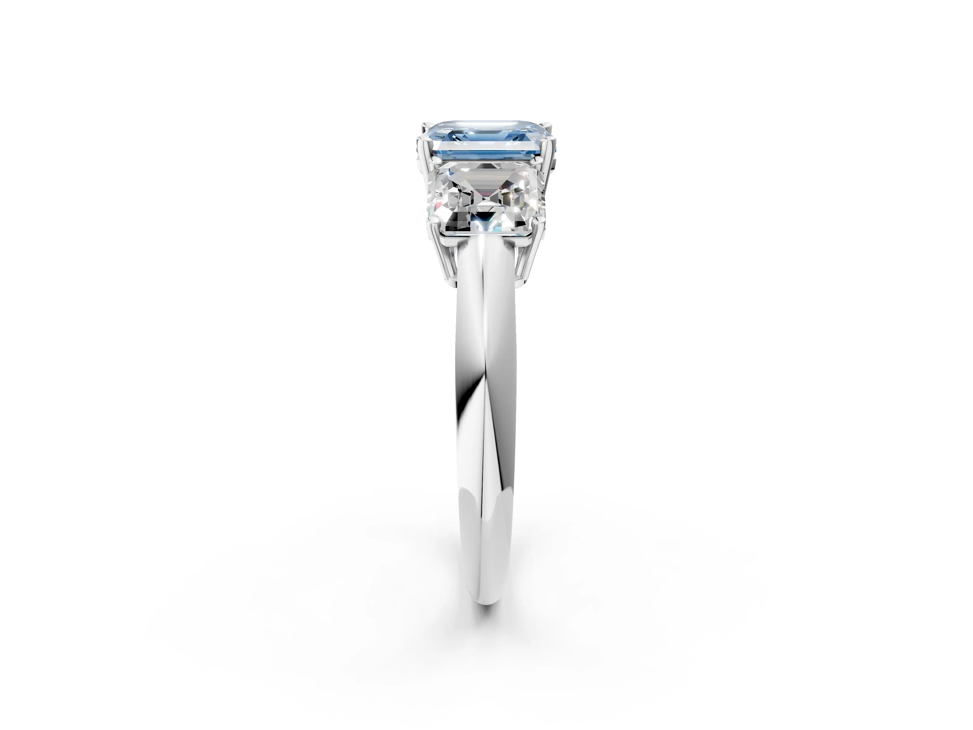 White gold Three-Stone Fancy Blue Asscher Cut Cut Diamond Engagement Ring with Prong Setting on a White Gold Band_26
