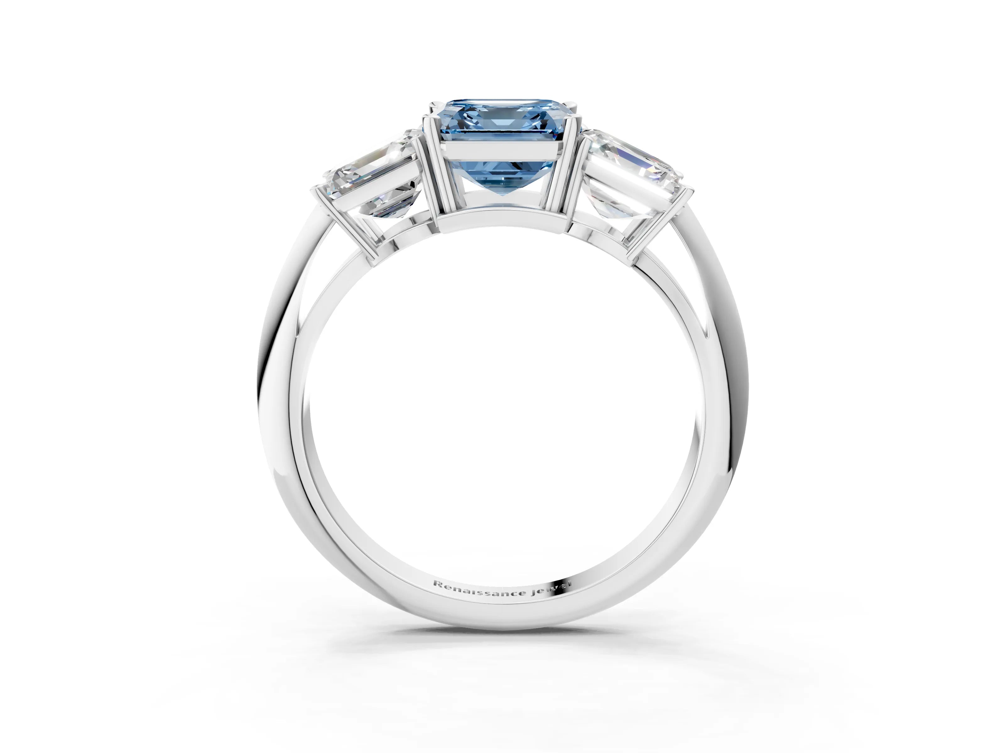 White gold Three-Stone Fancy Blue Asscher Cut Cut Diamond Engagement Ring with Prong Setting on a White Gold Band_39