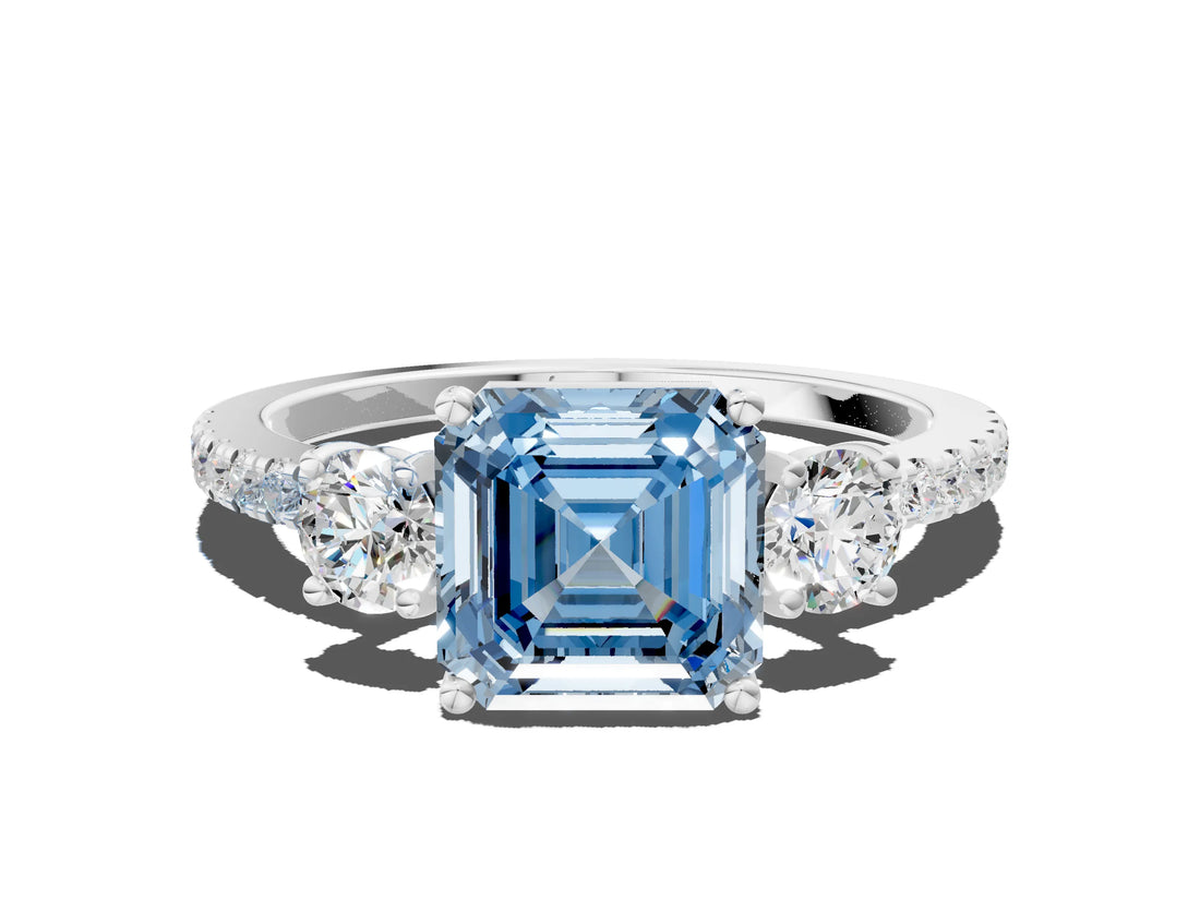 White gold Three-Stone Fancy Blue Asscher Cut Cut Diamond Pavé Band with Prong Setting_42