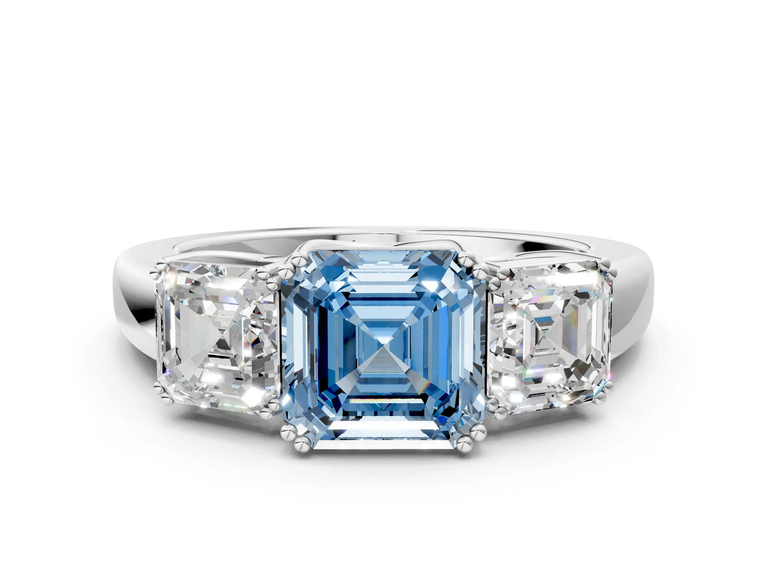 White gold Three-Stone Fancy Blue Asscher Cut Cut Diamond Ring with Channel Set Band and Four-Prong Setting_36