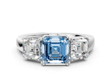 White gold Three-Stone Fancy Blue Asscher Cut Cut Diamond Ring with Channel Set Band and Four-Prong Setting_36