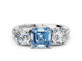 White gold Three-Stone Fancy Blue Asscher Cut Cut Diamond Ring with Channel-Set Band and Prong Setting_12
