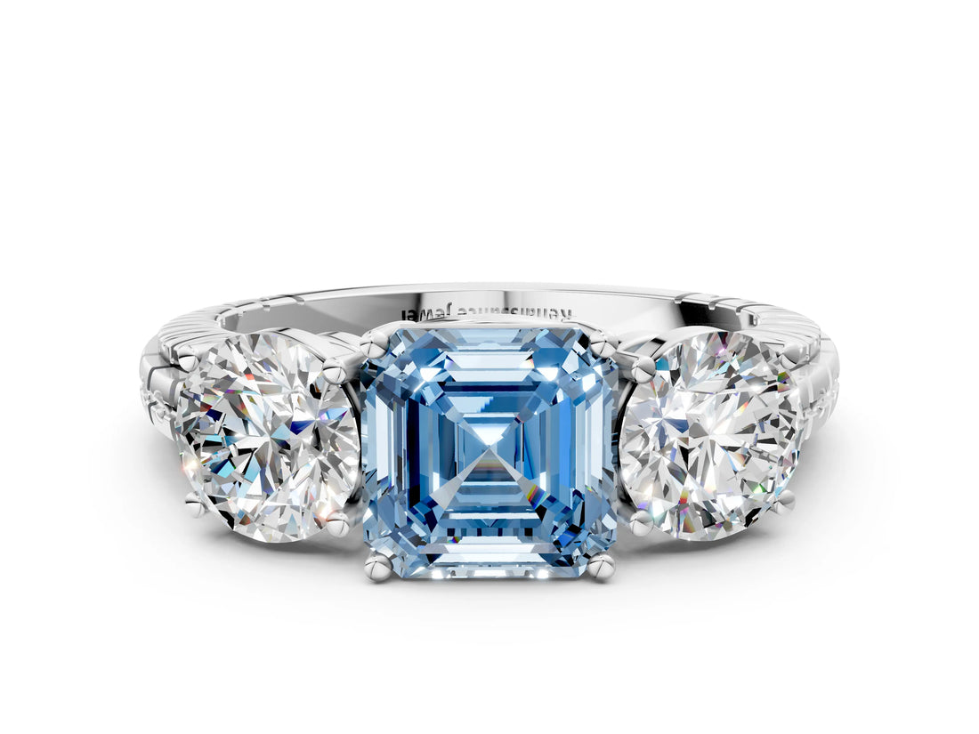 White gold Three-Stone Fancy Blue Asscher Cut Cut Diamond Ring with Channel-Set Band and Prong Setting_18
