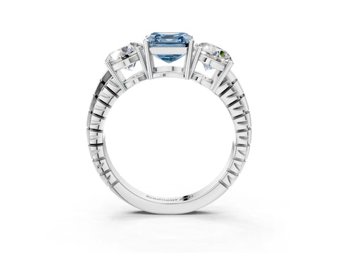 White gold Three-Stone Fancy Blue Asscher Cut Cut Diamond Ring with Channel-Set Band and Prong Setting_3