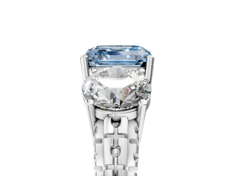 White gold Three-Stone Fancy Blue Asscher Cut Cut Diamond Ring with Channel-Set Band and Prong Setting_5