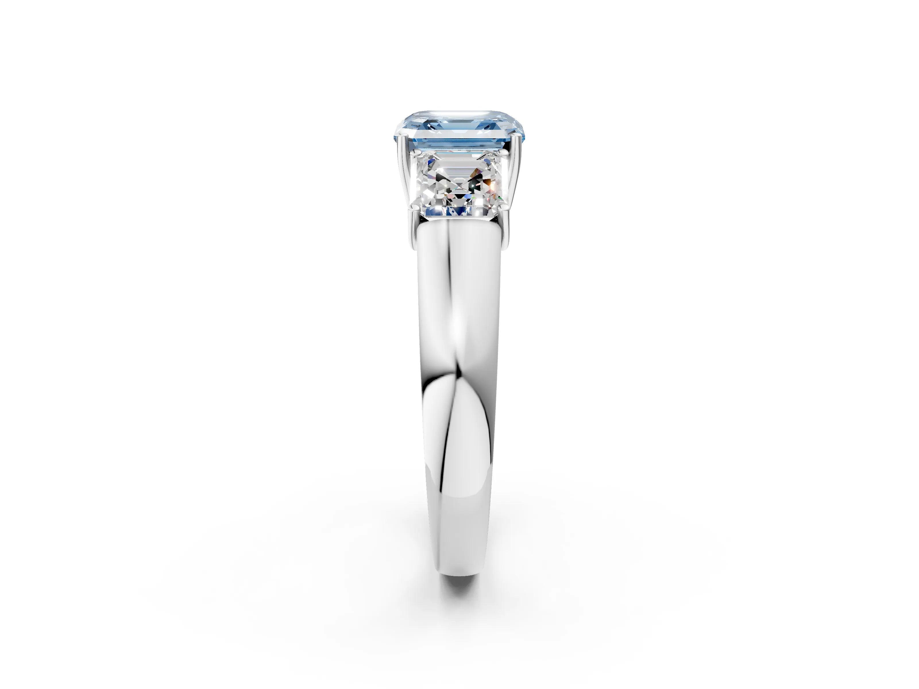White gold Three-Stone Fancy Blue Asscher Cut Cut Diamond Ring with Prong Setting and Classic Band_2