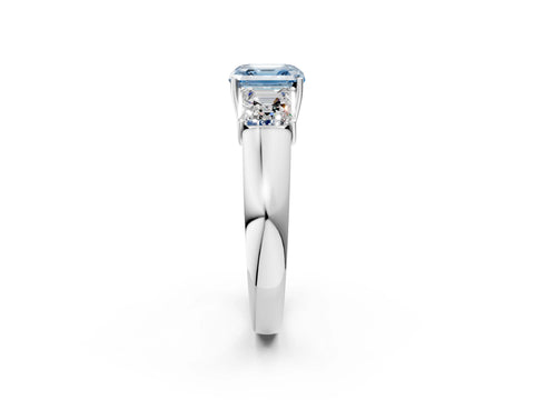 White gold Three-Stone Fancy Blue Asscher Cut Cut Diamond Ring with Prong Setting and Classic Band_2