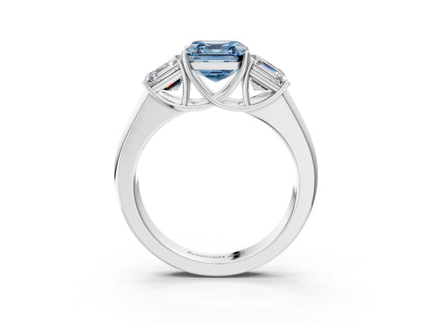 White gold Three-Stone Fancy Blue Asscher Cut Cut Diamond Ring with Prong Setting and Classic Band_3