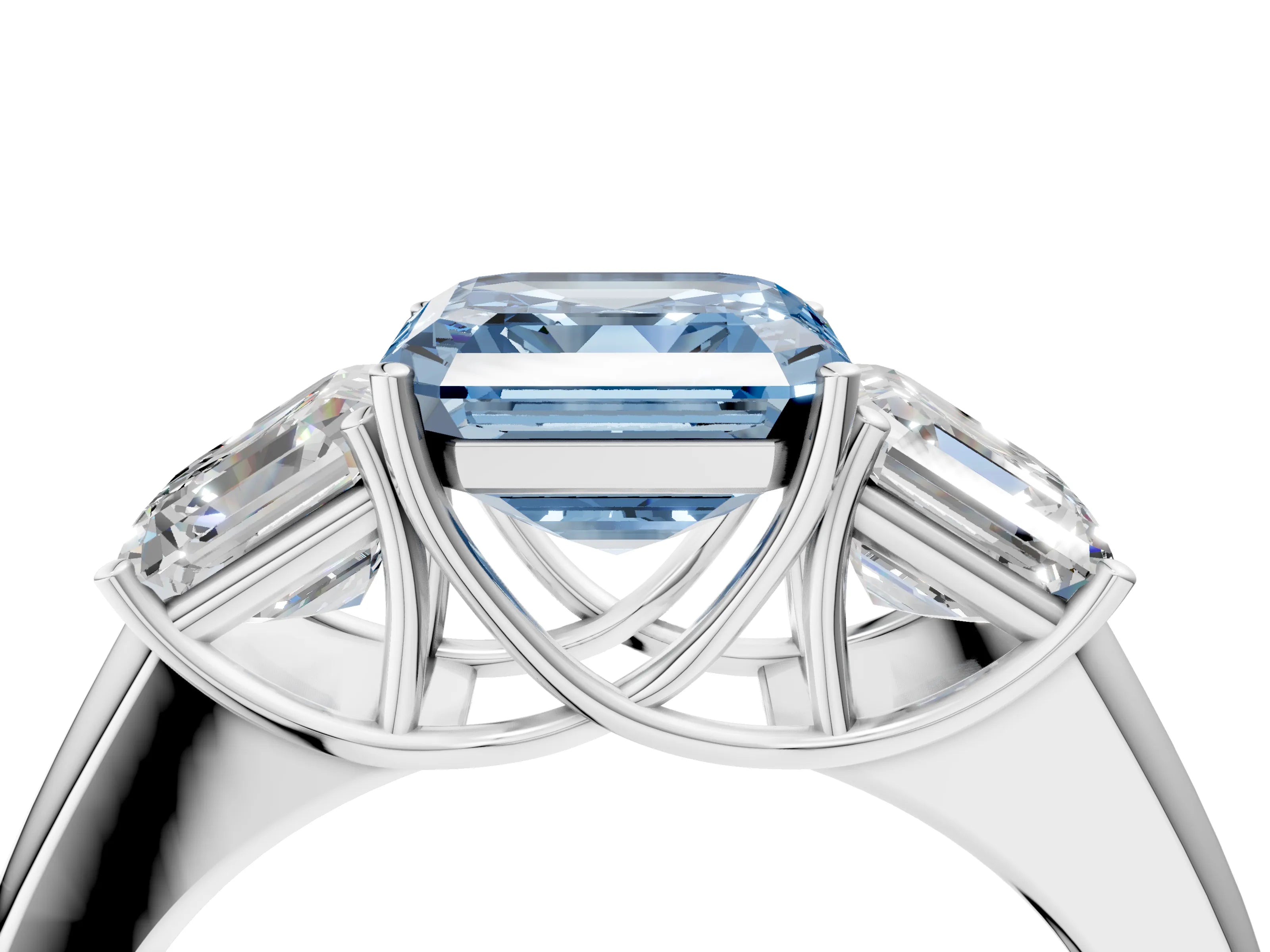 White gold Three-Stone Fancy Blue Asscher Cut Cut Diamond Ring with Prong Setting and Classic Band_4
