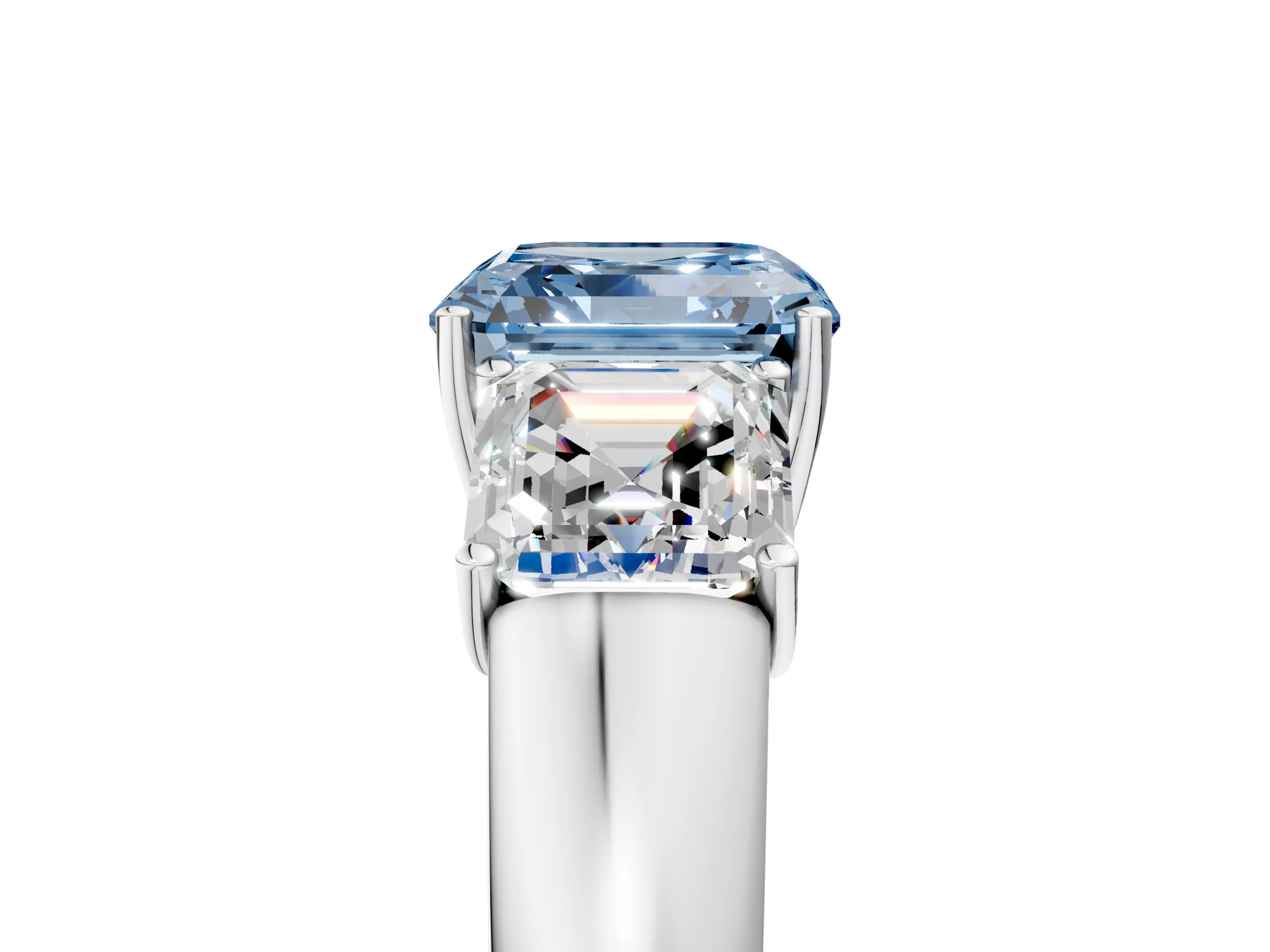 White gold Three-Stone Fancy Blue Asscher Cut Cut Diamond Ring with Prong Setting and Classic Band_5