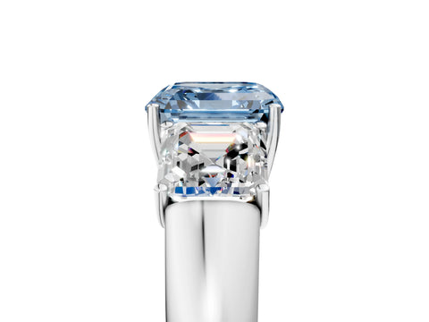 White gold Three-Stone Fancy Blue Asscher Cut Cut Diamond Ring with Prong Setting and Classic Band_5