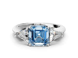 White gold Three-Stone Fancy Blue Asscher Cut Cut Diamond Ring with Trillion Side Stones and Four-Prong Setting_11