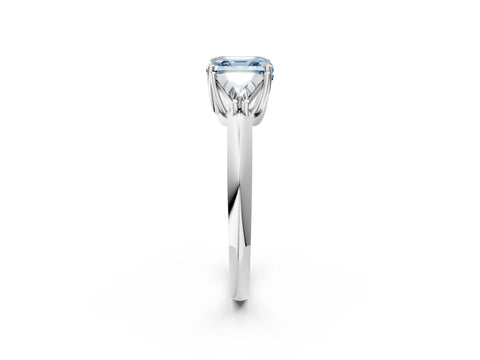 White gold Three-Stone Fancy Blue Asscher Cut Cut Diamond Ring with Trillion Side Stones and Four-Prong Setting_13