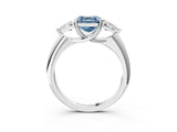 White gold Three-Stone Fancy Blue Asscher Cut Cut Diamond Ring with Trillion Side Stones and Four-Prong Setting_14