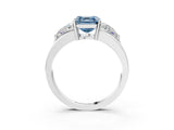 White gold Three-Stone Fancy Blue Asscher Cut Cut Diamond Ring with Trillion Side Stones on a Split Shank Band_3