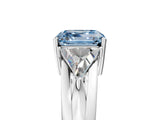 White gold Three-Stone Fancy Blue Asscher Cut Cut Diamond Ring with Trillion Side Stones on a Split Shank Band_5