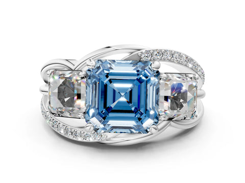 White gold Three-Stone Fancy Blue Asscher Cut Cut Diamond Split Shank Prong Set Ring_24