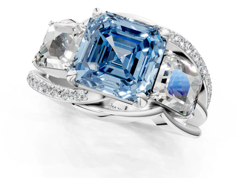 White gold Three-Stone Fancy Blue Asscher Cut Cut Diamond Split Shank Prong Set Ring_25