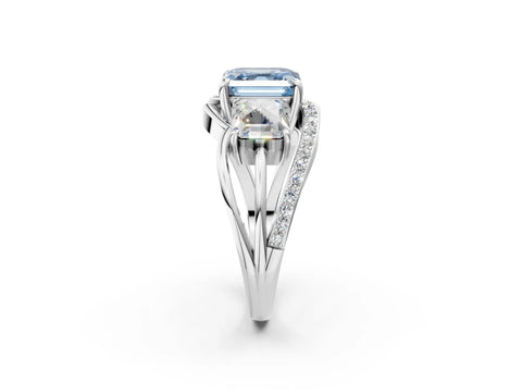 White gold Three-Stone Fancy Blue Asscher Cut Cut Diamond Split Shank Prong Set Ring_26