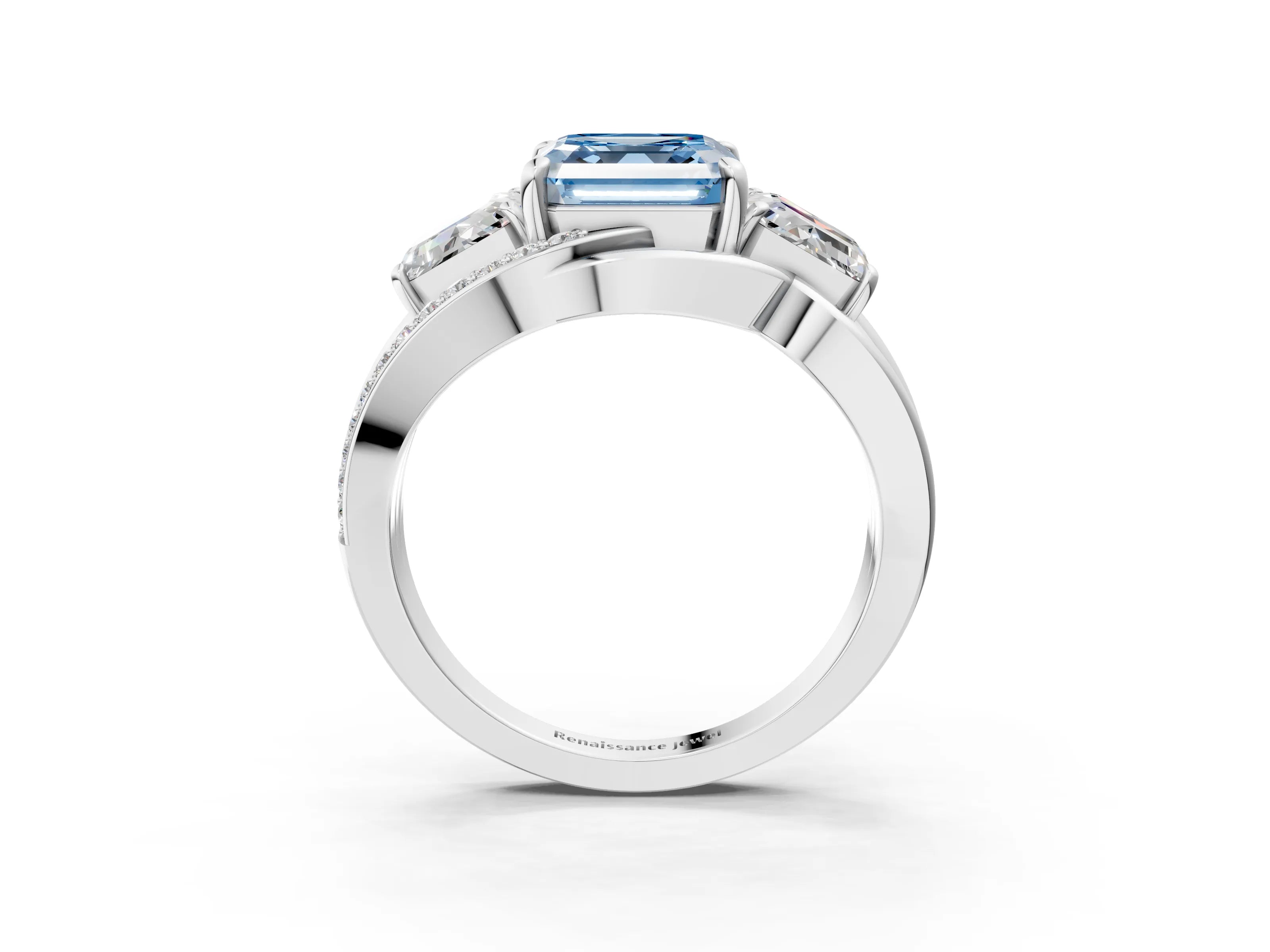 White gold Three-Stone Fancy Blue Asscher Cut Cut Diamond Split Shank Prong Set Ring_27