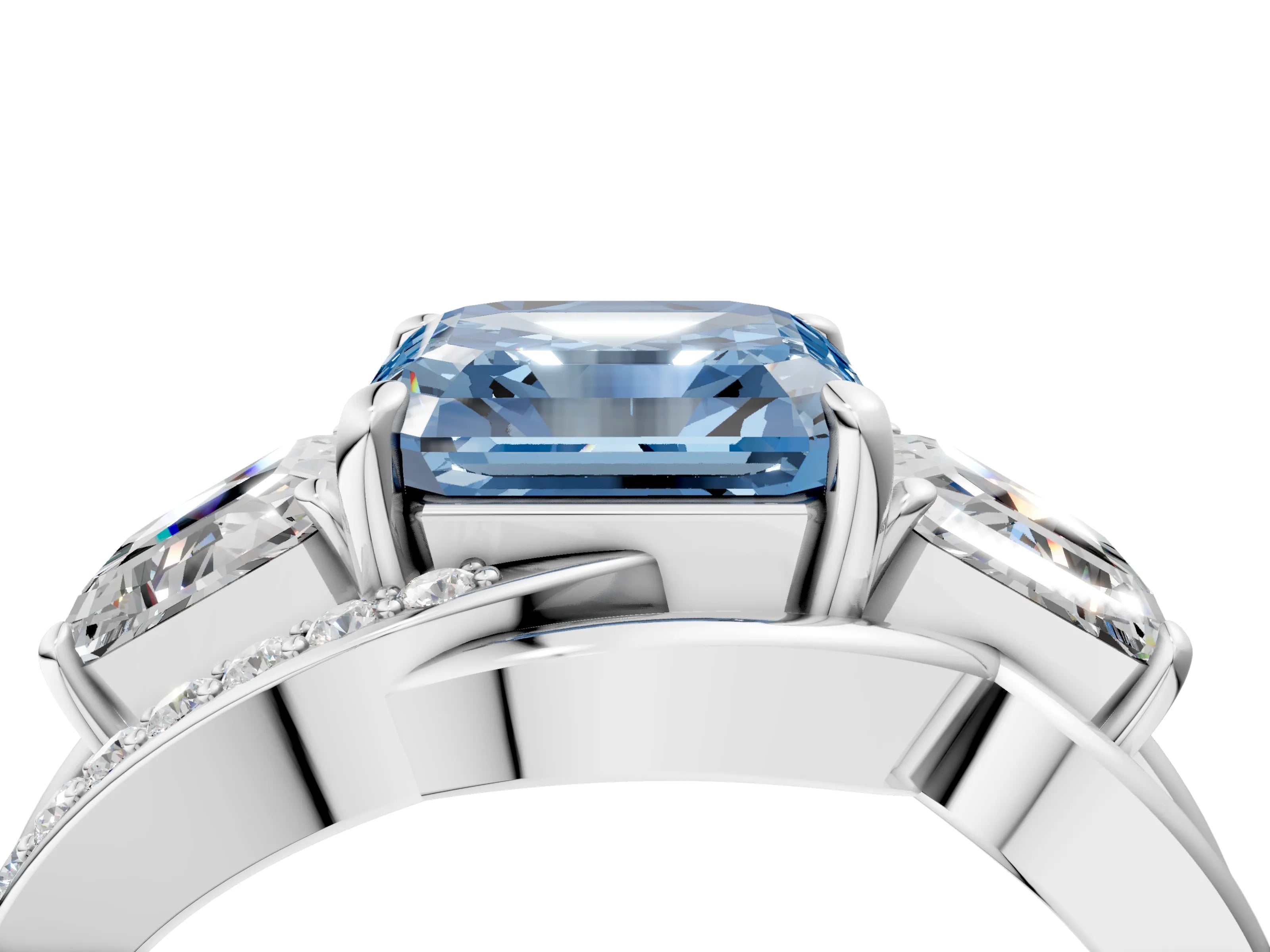 White gold Three-Stone Fancy Blue Asscher Cut Cut Diamond Split Shank Prong Set Ring_28