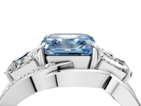 White gold Three-Stone Fancy Blue Asscher Cut Cut Diamond Split Shank Prong Set Ring_28