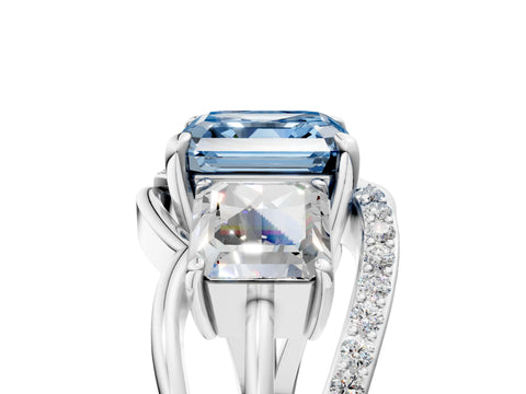 White gold Three-Stone Fancy Blue Asscher Cut Cut Diamond Split Shank Prong Set Ring_29