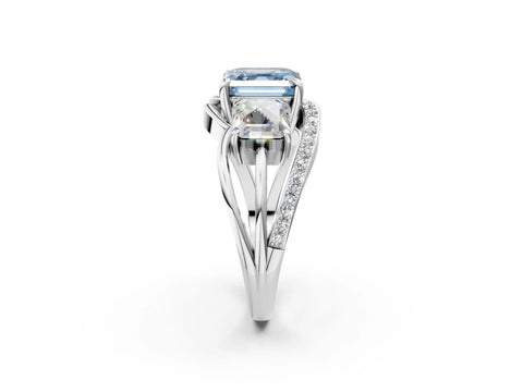 White gold Three-Stone Fancy Blue Asscher Cut Cut Diamond Split Shank Prong Set Ring_2