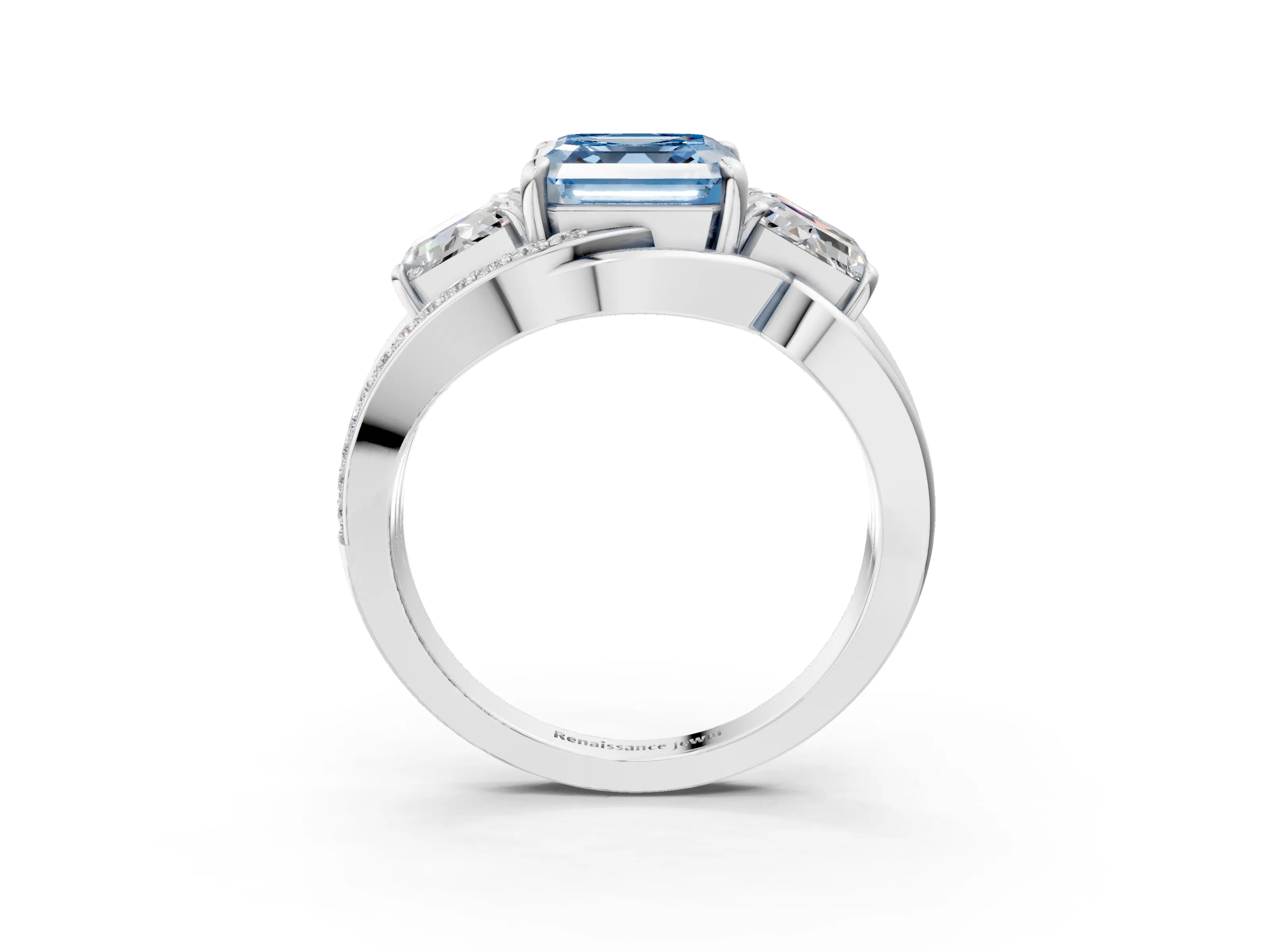 White gold Three-Stone Fancy Blue Asscher Cut Cut Diamond Split Shank Prong Set Ring_3