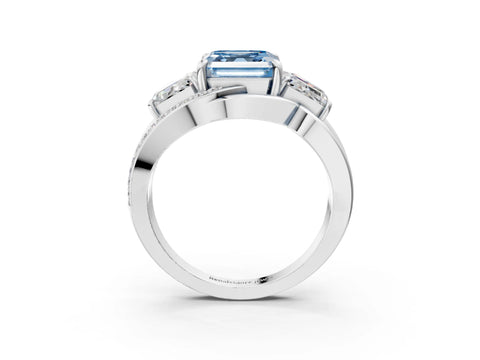 White gold Three-Stone Fancy Blue Asscher Cut Cut Diamond Split Shank Prong Set Ring_3