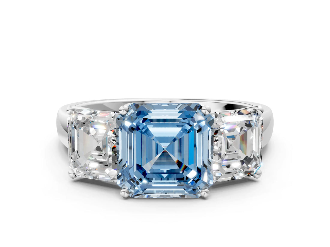White gold Three-Stone Fancy Blue Asscher Cut Cut Solitaire Ring with Classic Prong Setting_12