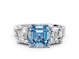 White gold Three-Stone Fancy Blue Asscher Cut Cut Solitaire Ring with Classic Prong Setting_12