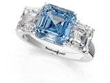 White gold Three-Stone Fancy Blue Asscher Cut Cut Solitaire Ring with Classic Prong Setting_13