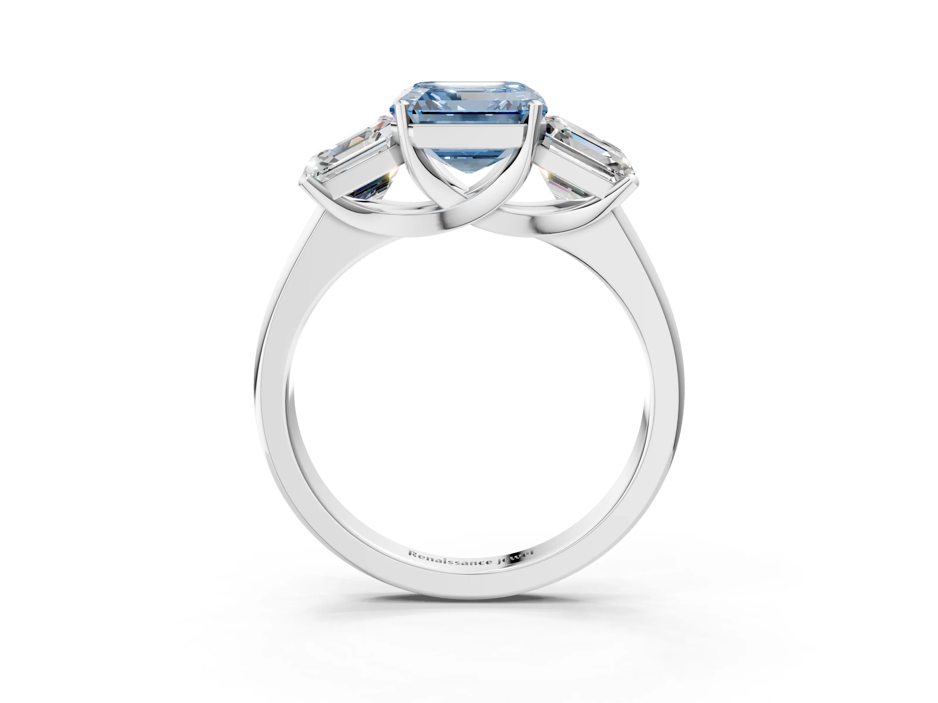 White gold Three-Stone Fancy Blue Asscher Cut Cut Solitaire Ring with Classic Prong Setting_15