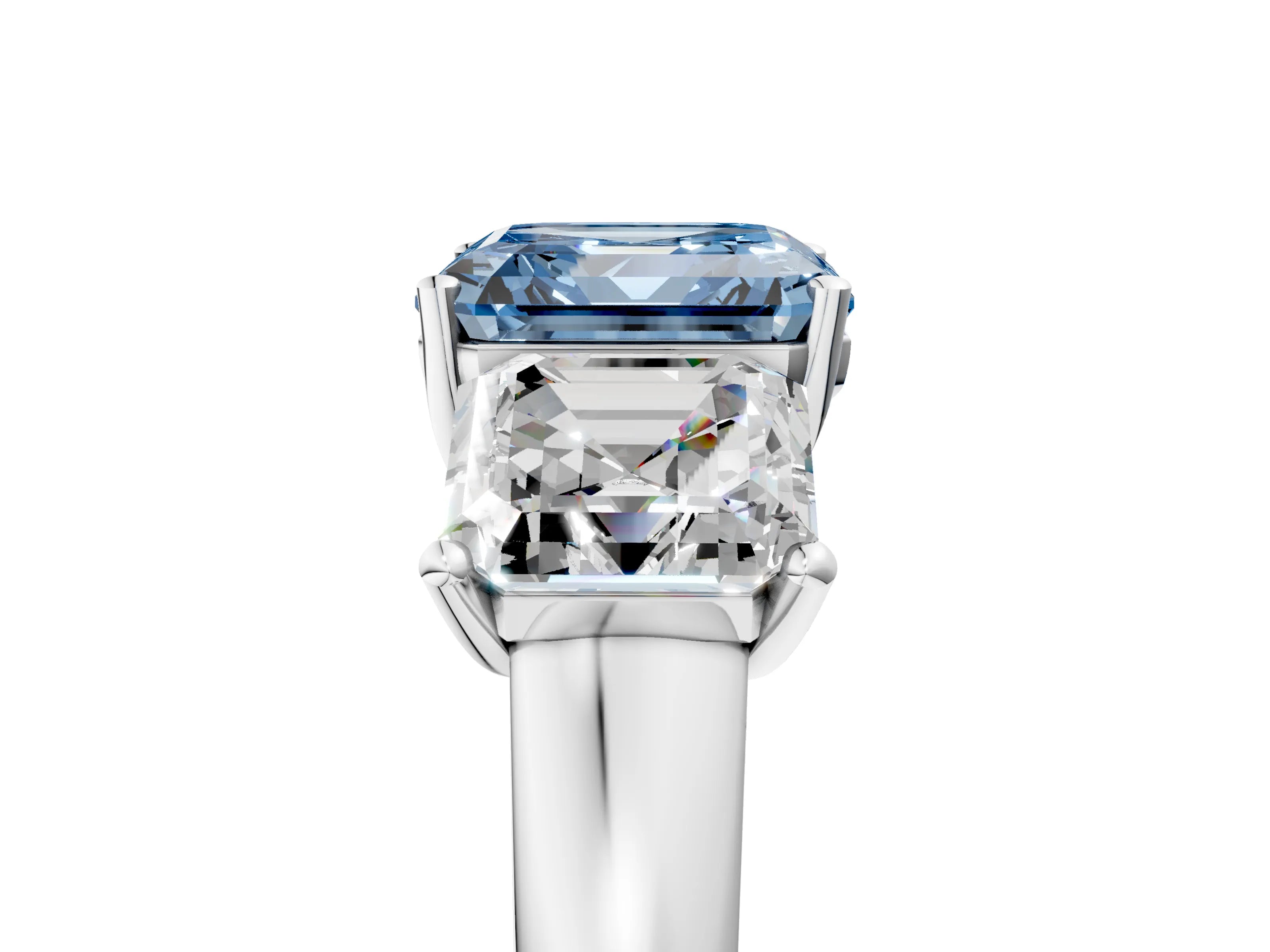 White gold Three-Stone Fancy Blue Asscher Cut Cut Solitaire Ring with Classic Prong Setting_17