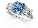 White gold Three-Stone Fancy Blue Asscher Cut Cut Solitaire Ring with Classic Prong Setting_1