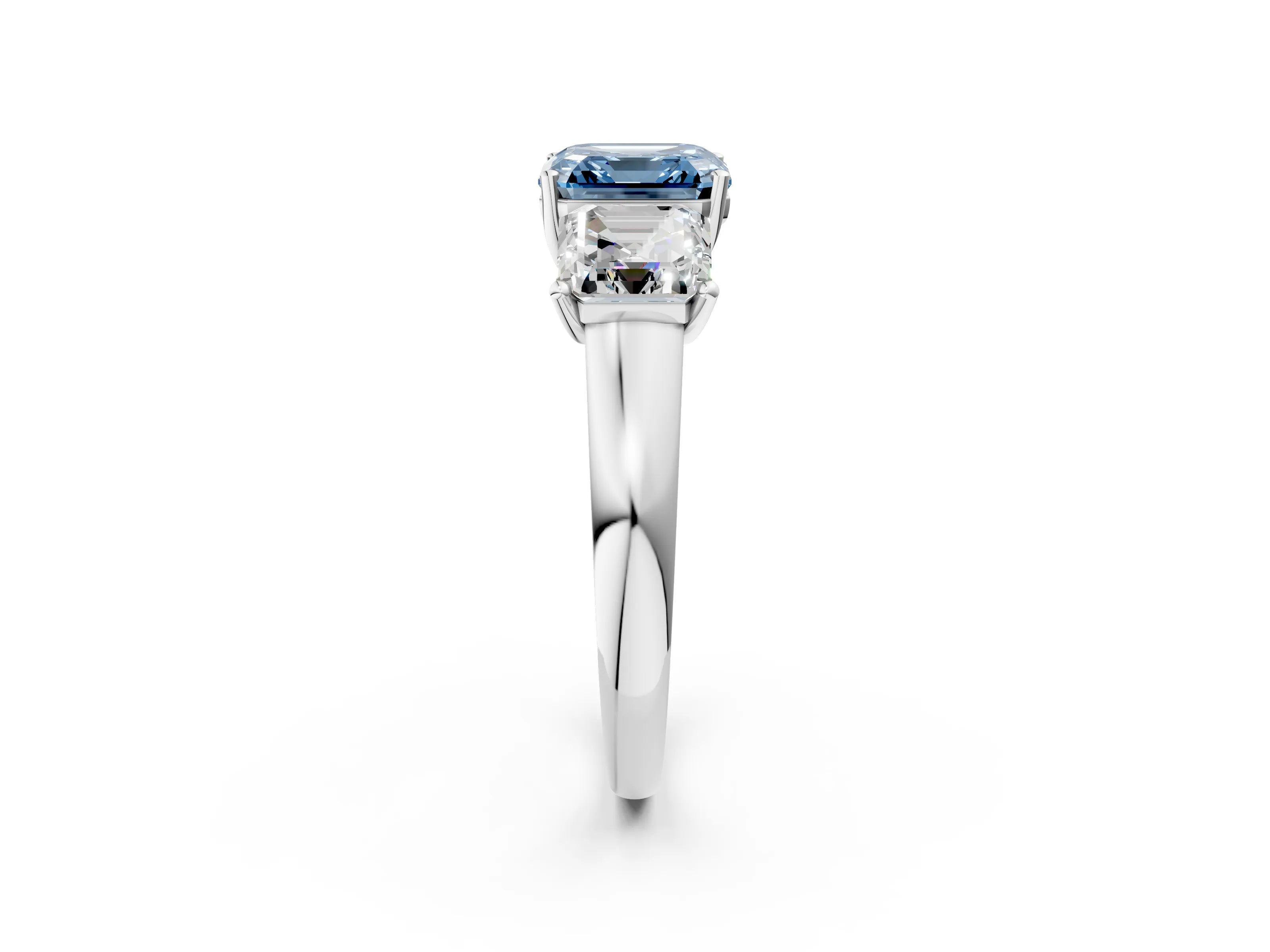 White gold Three-Stone Fancy Blue Asscher Cut Cut Solitaire Ring with Classic Prong Setting_2