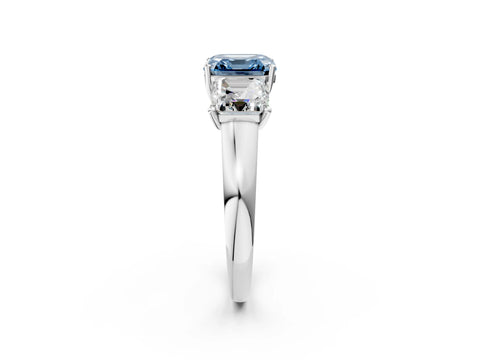 White gold Three-Stone Fancy Blue Asscher Cut Cut Solitaire Ring with Classic Prong Setting_2