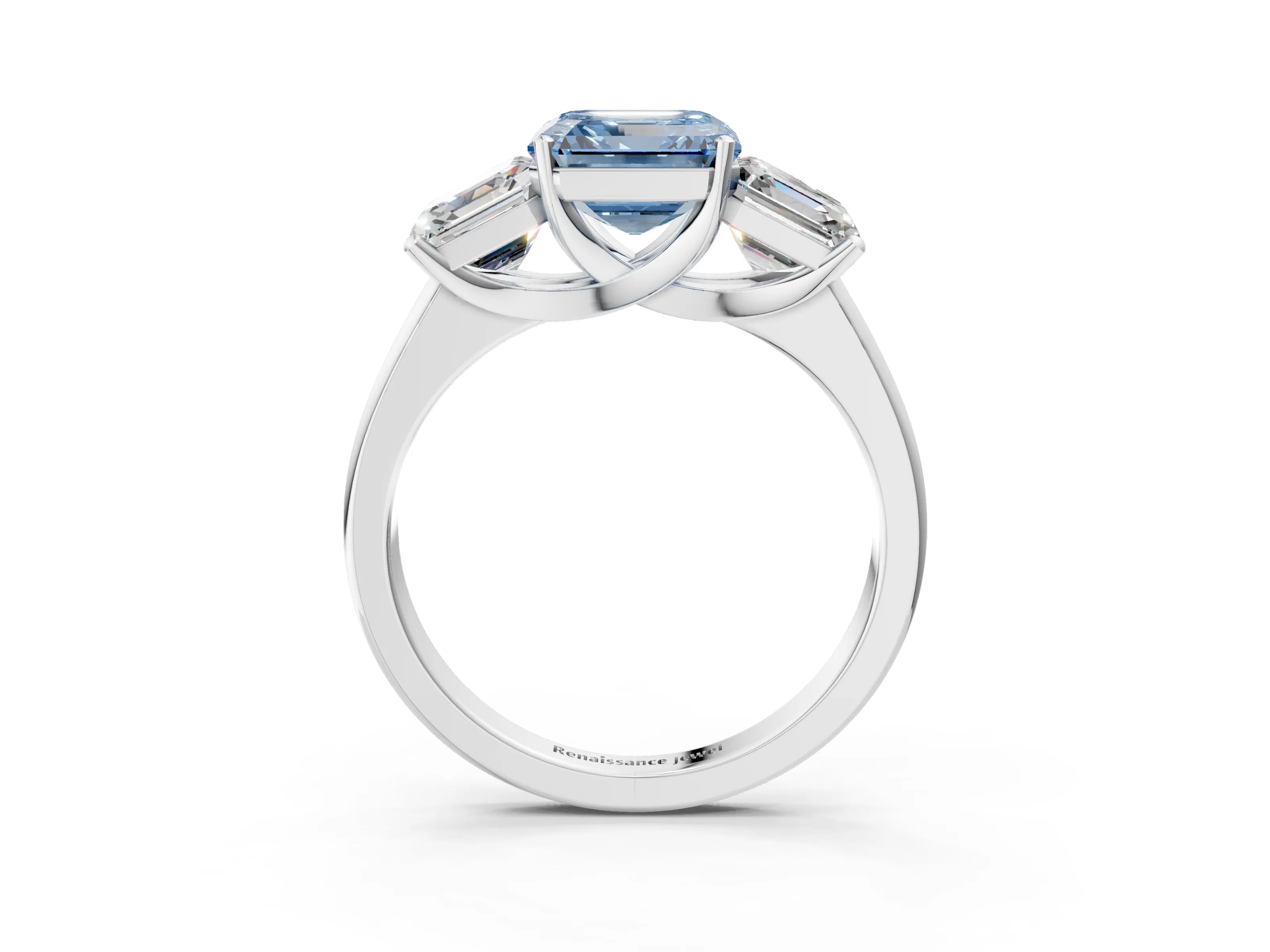 White gold Three-Stone Fancy Blue Asscher Cut Cut Solitaire Ring with Classic Prong Setting_3