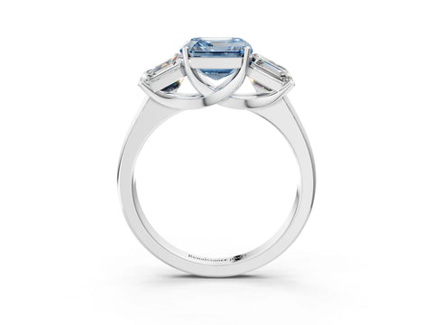 White gold Three-Stone Fancy Blue Asscher Cut Cut Solitaire Ring with Classic Prong Setting_3