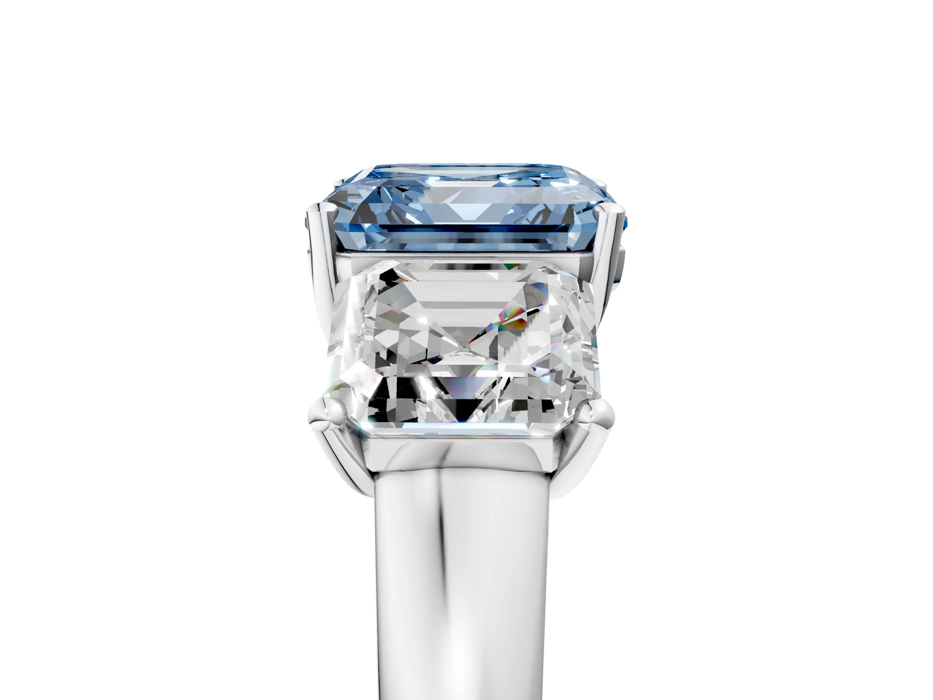 White gold Three-Stone Fancy Blue Asscher Cut Cut Solitaire Ring with Classic Prong Setting_5