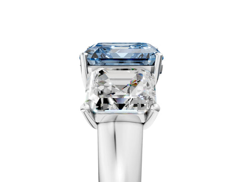 White gold Three-Stone Fancy Blue Asscher Cut Cut Solitaire Ring with Classic Prong Setting_5