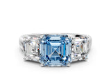 White gold Three-Stone Fancy Blue Asscher Cut Cut Solitaire Ring with Classic Prong Setting