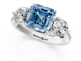 White gold Three-Stone Fancy Blue Asscher Cut Diamond Channel Set Engagement Ring with Prong Setting_1