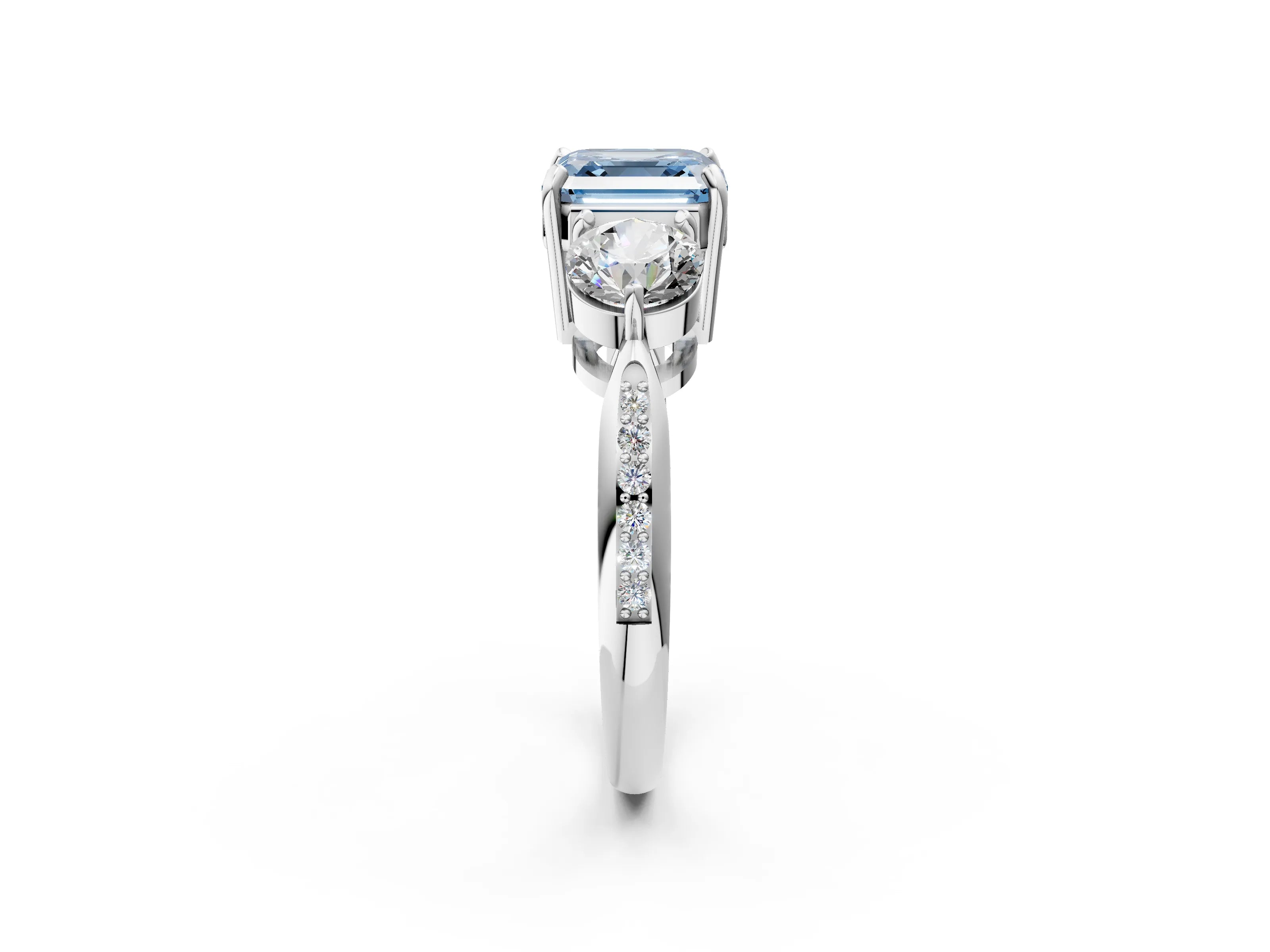 White gold Three-Stone Fancy Blue Asscher Cut Diamond Channel Set Engagement Ring with Prong Setting_2