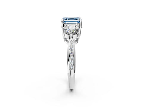 White gold Three-Stone Fancy Blue Asscher Cut Diamond Channel Set Engagement Ring with Prong Setting_2