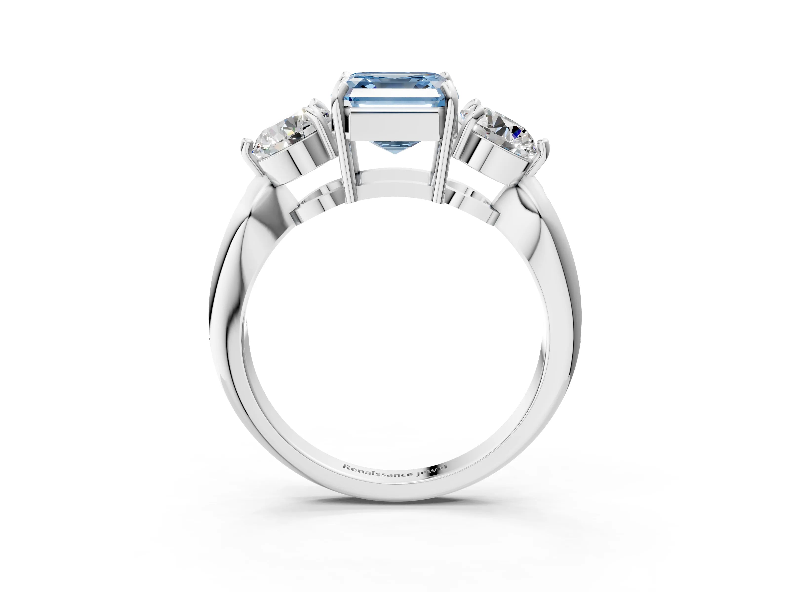 White gold Three-Stone Fancy Blue Asscher Cut Diamond Channel Set Engagement Ring with Prong Setting_3