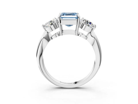 White gold Three-Stone Fancy Blue Asscher Cut Diamond Channel Set Engagement Ring with Prong Setting_3