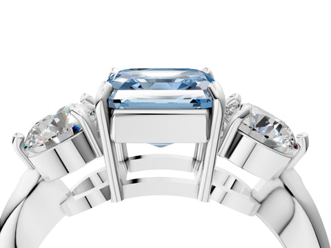 White gold Three-Stone Fancy Blue Asscher Cut Diamond Channel Set Engagement Ring with Prong Setting_4